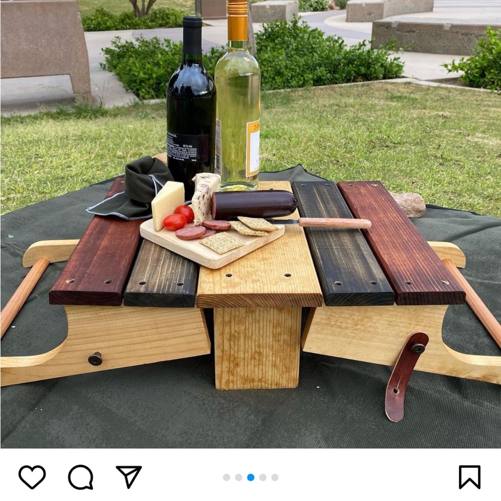 Wooden Picnic Table with Wine Holder